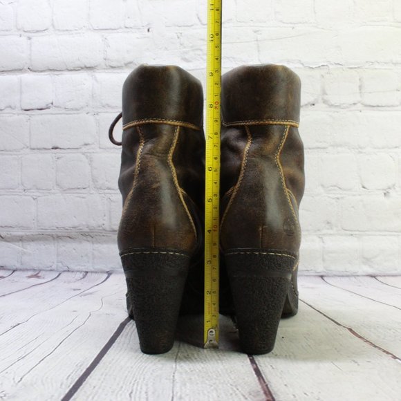 TIMBERLAND Brown Leather Chunky Heel Lace Up Winter Boots Size 7.5 M - Picture 6 of 10